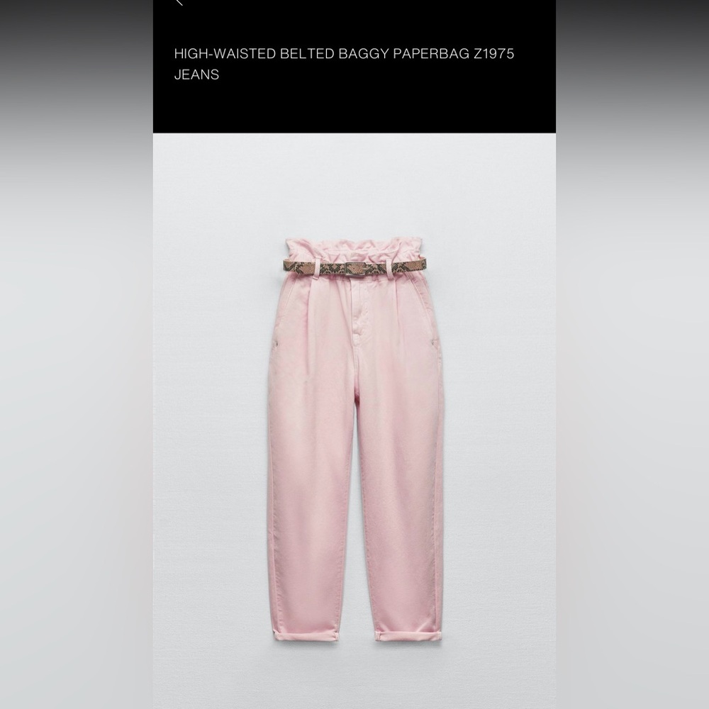 Zara High-Rise Pink Paperbag Jeans (No Belt)